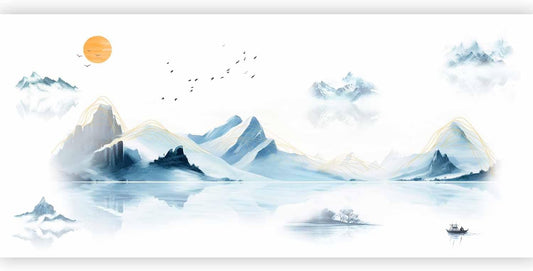 artgeist Premium Wall Mural Mountains 216x98 in - Non-Woven Photo Wallpaper Art Print Fleece Wall Mural Decoration Mountains Lake Birds Landscape c-C-10113-a-a