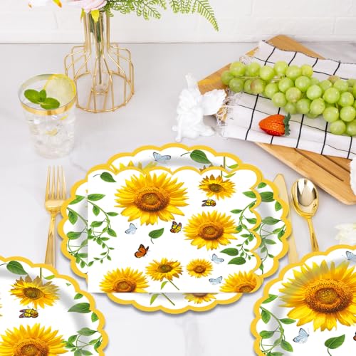 40 Pcs Sunflower Party 9" Dinner Paper Plates and Napkins Sets (40 Count)