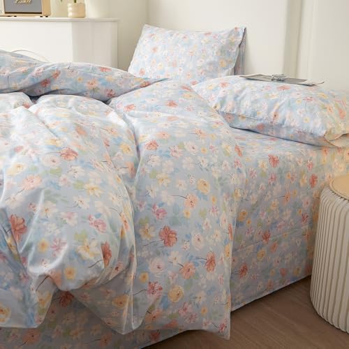 Vintage Blue Floral King Comforter Set Cottagecore Bedding Set