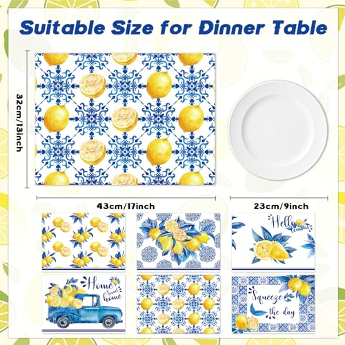 Blue and Yellow Lemons Placemats Set of 6 17×12 Inch Summer Lemon (6 Count)
