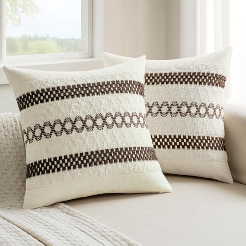 Set of 2 Dark Brown Boho Decorative Pillow Covers 18x18 Inch