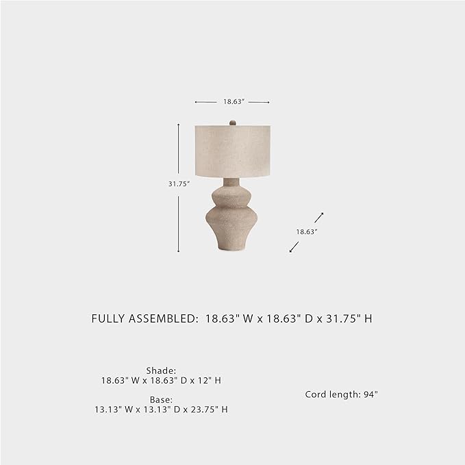 Signature Design by Ashley Jossleigh Bohemian Table Lamp with 3-Way Switch and Drum Shade, Beige