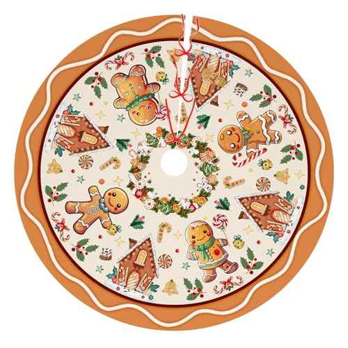 Gingerbread Christmas Tree Skirt Beige Decorations Christmas Gingerbread Tree Ornaments Holiday Party House Decor Xmas Trees Mat 48 inches