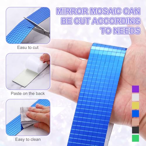 Self Adhesive Glass Mirror Mosaic Tiles 3200 Pcs 5 x 5 mm Disco Tiles for Craft Decoration Glass Mirror Disco Ball Blue 2 Pcs (2 Count)
