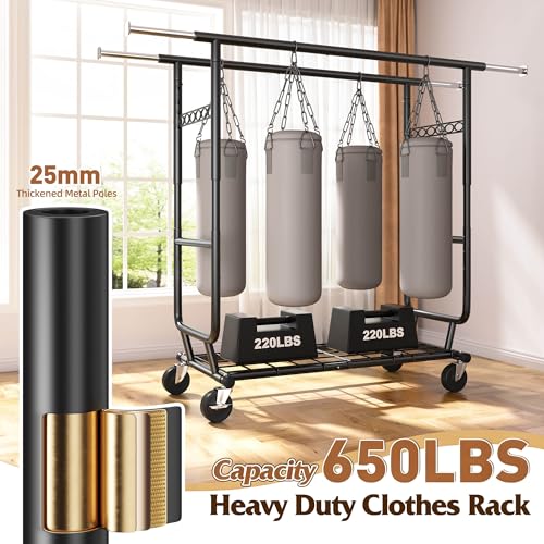 Clothing Rack 650LBS Heavy Duty Collapsible Double Rods Shelves
