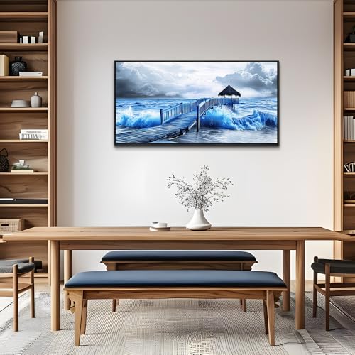 Black Framed Canvas Wall Art For Living Room Wall Decor For Bedroom Office Wall Decoration Ocean Landscape Paintings Black And White Pictures Artwork Room Aesthetic Home Decor 20x40 In