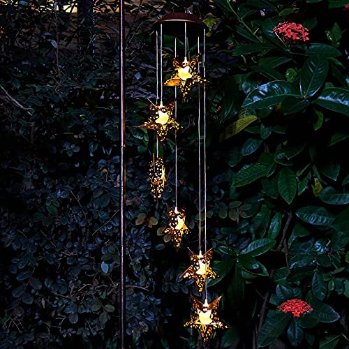 Solar Wind Chimes Star Wind Chime Warm LED Hanging Solar Lights Unique Garden Decor Memorial Thanksgiving Gifts for Mom Grandma Sister Home Party