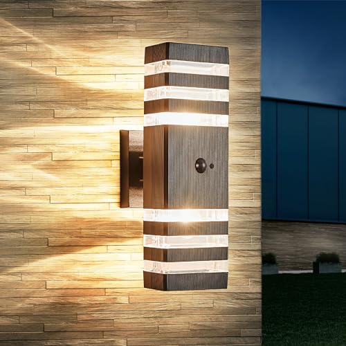 Motion Sensor Outdoor Wall Light Fixture Up Down Porch Lights Modern Dusk to Dawn Exterior Sconce Wall Mount Outside Coach Lantern for House Front Door Garage
