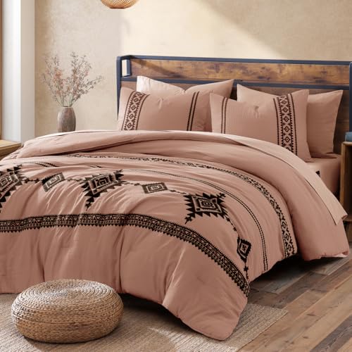 Embroidery Full Size Comforter Set 7 Pieces Dusty Pink Bed in a Bag