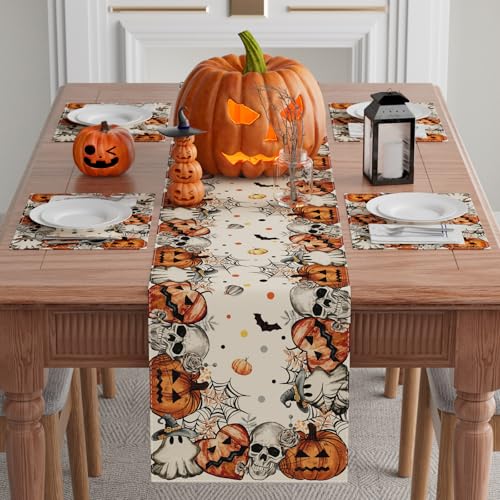 Halloween Skeleton Ghost Table Runner for Table Decoration 13x72 Inch