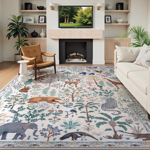 Jungle Living Room Rug 9x12 Washable Rugs for Classroom Nursery Rug