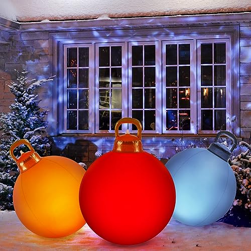 3 Pcs Outdoor Light Up Christmas Ball Decorations Large Christmas Inflatable PVC Decorated Balls with Light 24 Inch (3 Count)