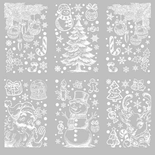 Christmas Window Clings for Glass 2 Sheet White Window Decals with Snowman Xmas Tree Designs Window Stickers Cute Windows Cling for Winter Party Supplies Home School Office Glass Decorations (2 Count)