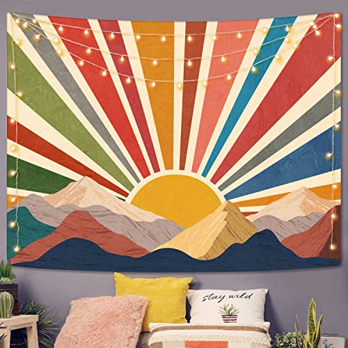 Sun Tapestry Boho Mountain Abstract Wall Hanging Tapestries Small Sunrise Sunset Western Retro Tapestrys Hippie Aesthetic Vintage Geometric Rainbow Tapastry's Indie Living Room Dorm