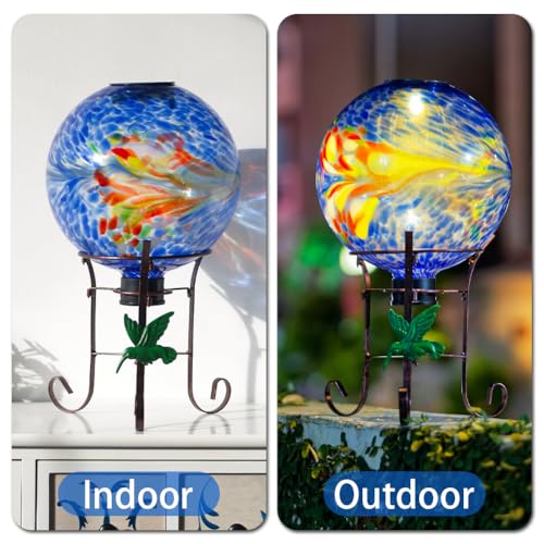 10" Diameter Solar Gazing Ball with Hummingbird Metal Stand