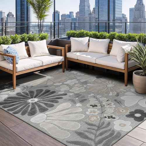Outdoor Rug 10x14 Large Modern Floral Tropical Area Rugs for Outdoor and Indoor Patio Easy to Clean Non Shedding Living Room Porch Garden Washable Outside Carpet (140 Sq Ft)