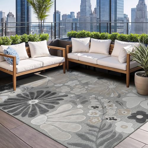 Outdoor Rug 9x12 Large Modern Floral Tropical Area Rugs for Outdoor and Indoor Patio Easy to Clean Non Shedding Living Room Porch Garden Washable Outside Carpet (108 Sq Ft)
