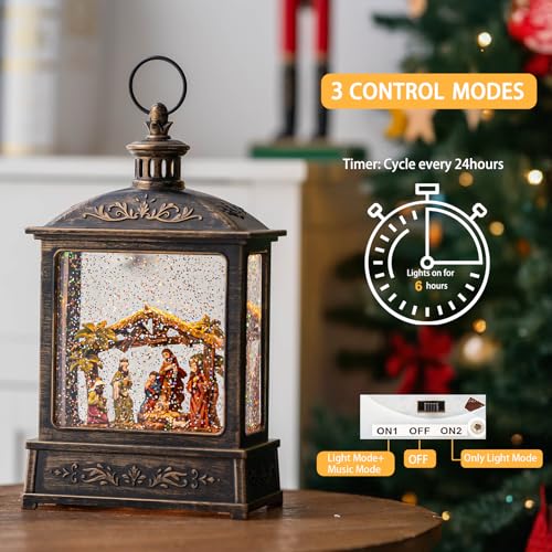 Christmas Snow Globe Glittering Nativity Scene with Music & Timer