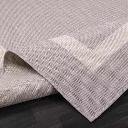 Bordered Outdoor Rug 10x14 Washable Outside Carpet for Indoor Patio Porch Waterproof Easy Cleaning Non Shedding Area Rugs Gray 10 x 14