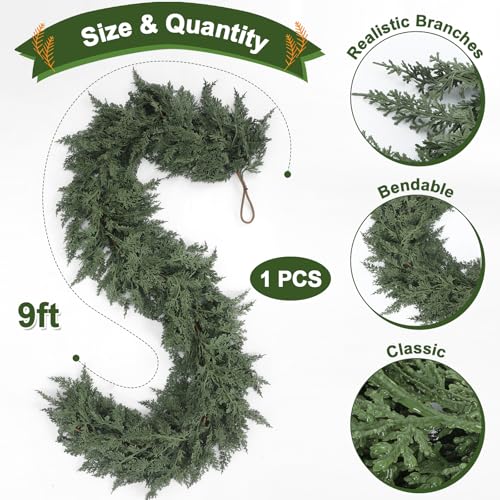 1 Pcs 9 ft Christmas Artificial Cedar Garland (9 Foot)