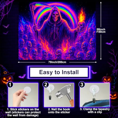 Blacklight Tapestry Grim Reaper UV Backdrop 78 x 59 Inch