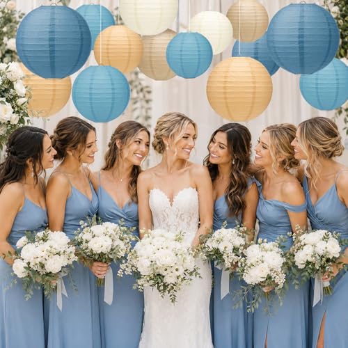 15 Pack Dusty Blue Paper Lanterns with String (15 Count)