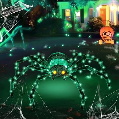 4.2Ft Giant Spider Halloween Decorations Outdoor 52" Light Up Spider with 90 LED Lights for Front Yard (Zz-002)