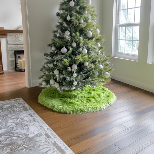 72 Inch Green Christmas Tree Skirt Plush Decoration for Merry Christmas Party