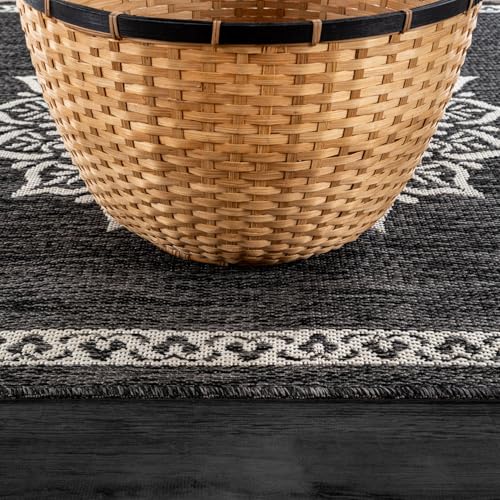 Outdoor Rug 5x7 Medallion Darkgray Modern Area Rugs for Indoor and Outdoor Patios Kitchen and Hallway Mats Washable Porch Deck Outside Carpet (35 Sq Ft)