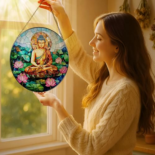 8 Inch Buddha Stained Glass Suncatcher & Ornament