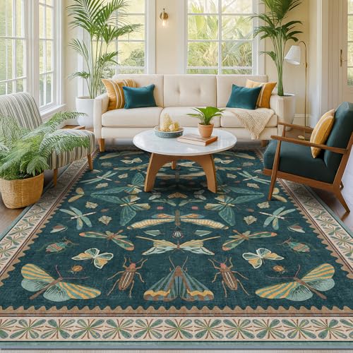 Oriental Blue and Green Area Rugs for Living Room 6x9 (54 Sq Ft)