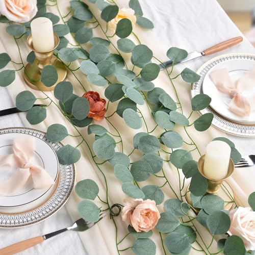 86 Feet 12 Strands Artificial Eucalyptus Leaf Plants Vine Hanging Eucalyptus Garland for Home Kitchen Office Wedding Wall Decor (12 Count)