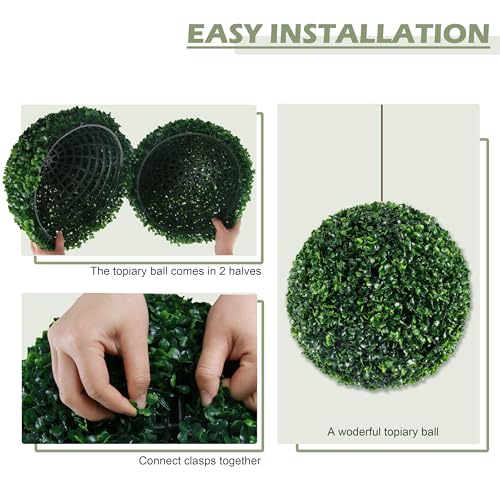2 PCS 17.7 inch 2 Layers Artificial Plant Topiary Ball Faux Boxwood