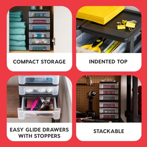 2-Pack, 3-Drawer Medium Plastic Stacking Desktop Organizer, Black (2 Count)