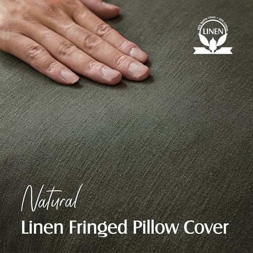 Decorative Linen Fringe Throw Pillow Covers 18×18 Dark Green (2 Count)
