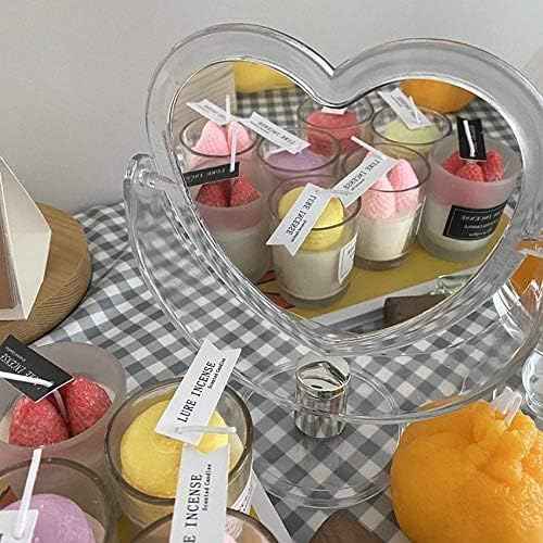 1Pc Acrylic Double Side Makeup Mirror Cute Heart Shaped Cosmetic Mirror, Transparent Base Home Bedroom Desktop Make Up Mirror (Red)