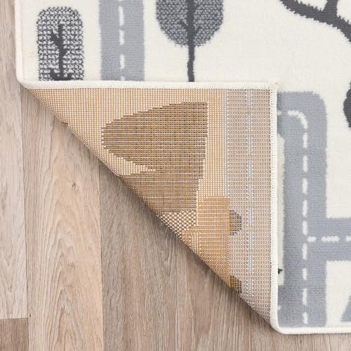 Kids Play Road Cityscape Playroom Runner Rug Cream 2' x 7'