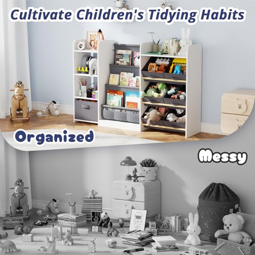 Kids Bookshelf and Toy Storage with 7 Removable Bins