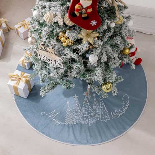 48 Inch Blue Velvet Christmas Tree Skirt