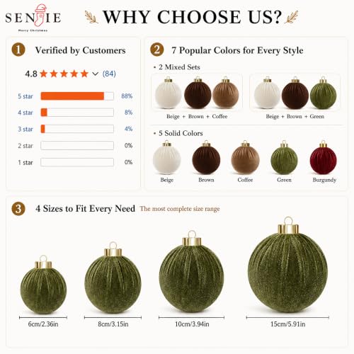 15PCS Velvet Ornaments for Christmas Tree Decor (15 Count)