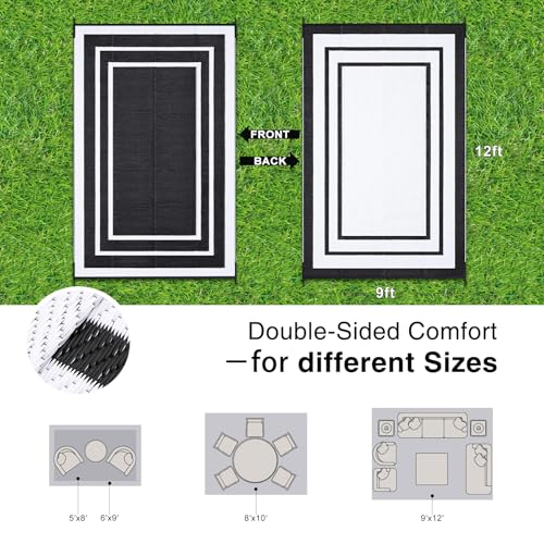 Outdoor Rug 9x12 ft Waterproof Reversible Mat