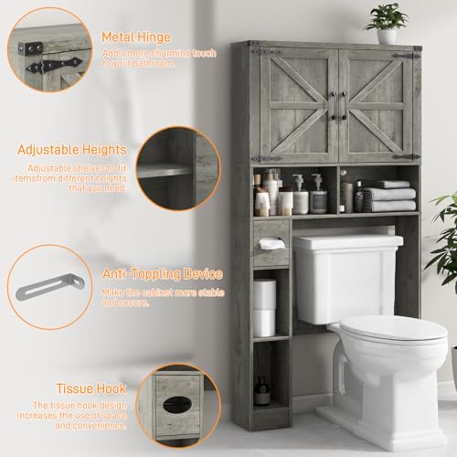 Over The Toilet Storage Cabinet with 2 Barn Doors
