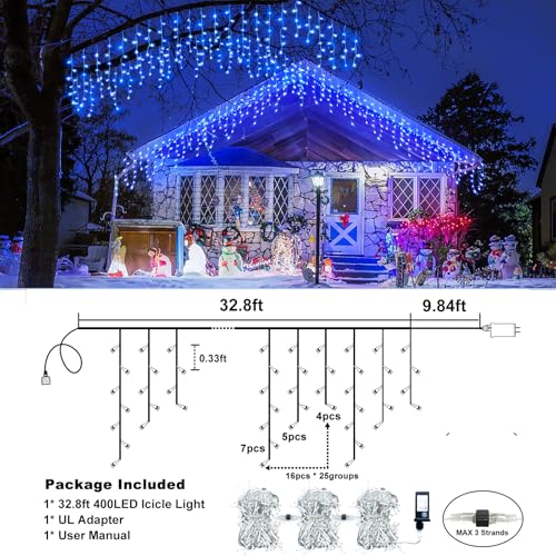 33FT 400 LED Icicle Lights for Outside