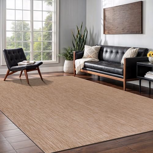 Washable Indoor Outdoor Rug 9x12 Weather Resistant Area Rugs Modern Solid Jute Rug for Porch Deck Balcony Backyard Patio Outside Carpet