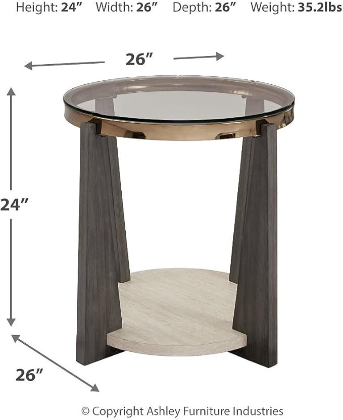 Signature Design by Ashley Frazwa Modern Glass-Tabletop End Table with Open Lower Shelf, Dark Brown & Beige
