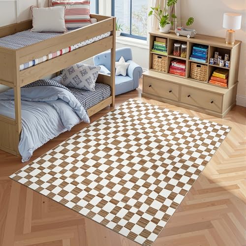 5x7 Area Rug Washable Modern Checkered Rug for Kids Room (35 Sq Ft)