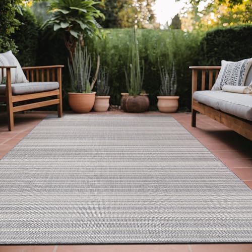 Stripe Outdoor Rug 10x14 Washable Outside Carpet for Indoor Patio Porch Waterproof Easy Cleaning Non Shedding Area Rugs Gray 10 x 14 (140 Sq Ft)