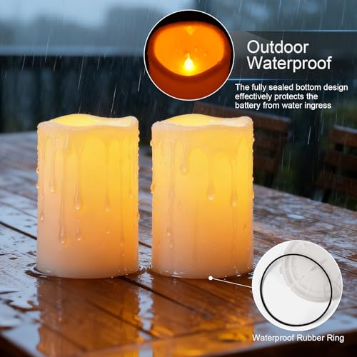6"x4" Waterproof Outdoor Flameless Pillar Candles with Remote Timer (2 Count)