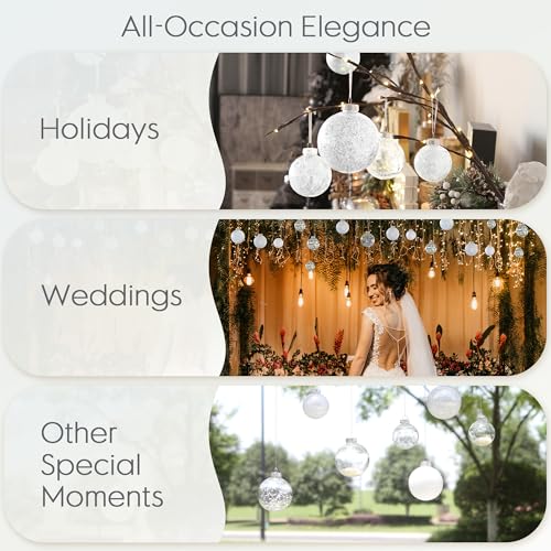 Shatterproof Clear Plastic Christmas Ball Ornaments Decorative Xmas Balls Baubles Set with Stuffed Delicate Decorations (16 Count)
