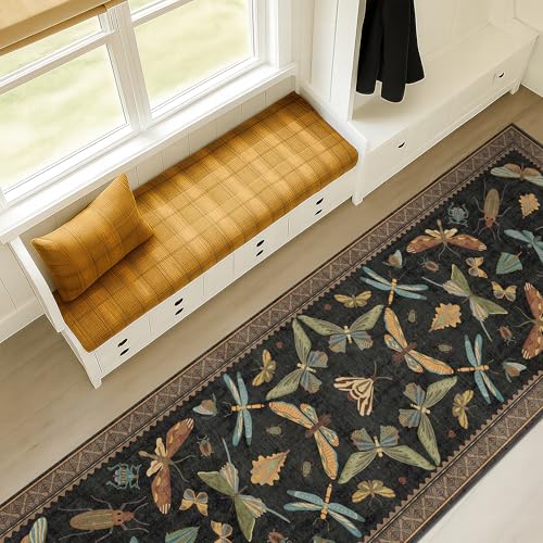 Black Insect 2'6"x8' Washable Non Slip Runner Rugs for Hallways (20 Sq Ft)